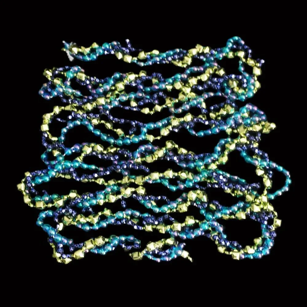 Bundle 6 Strands Twisted Beaded Garland Iridescent Teal, Lime Green, and Blue